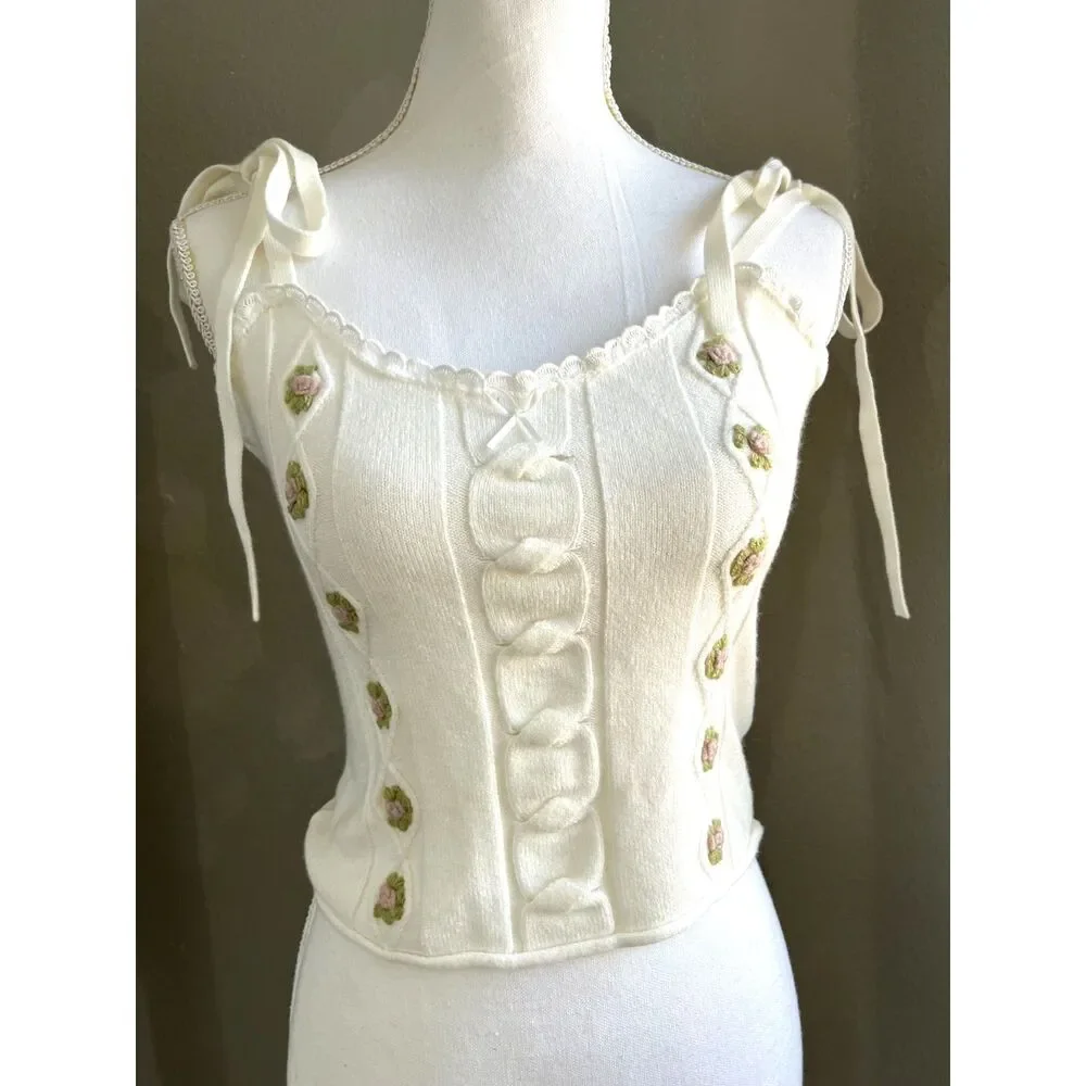 UO Kimchi Blue Gigi Sweater Cami in Ivory Size Large Nwot Coquette Cottagecore - Picture 4 of 10